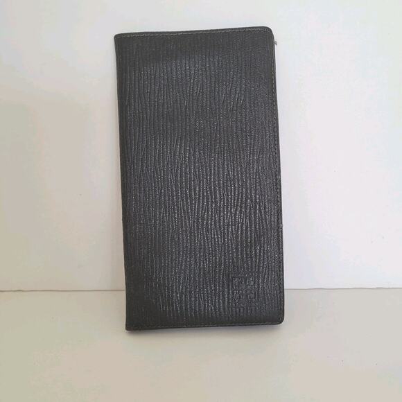 Givenchy Vintage Wallet Black Bifold Logo Large Checkbook Unisex Slim Leather - Picture 1 of 11